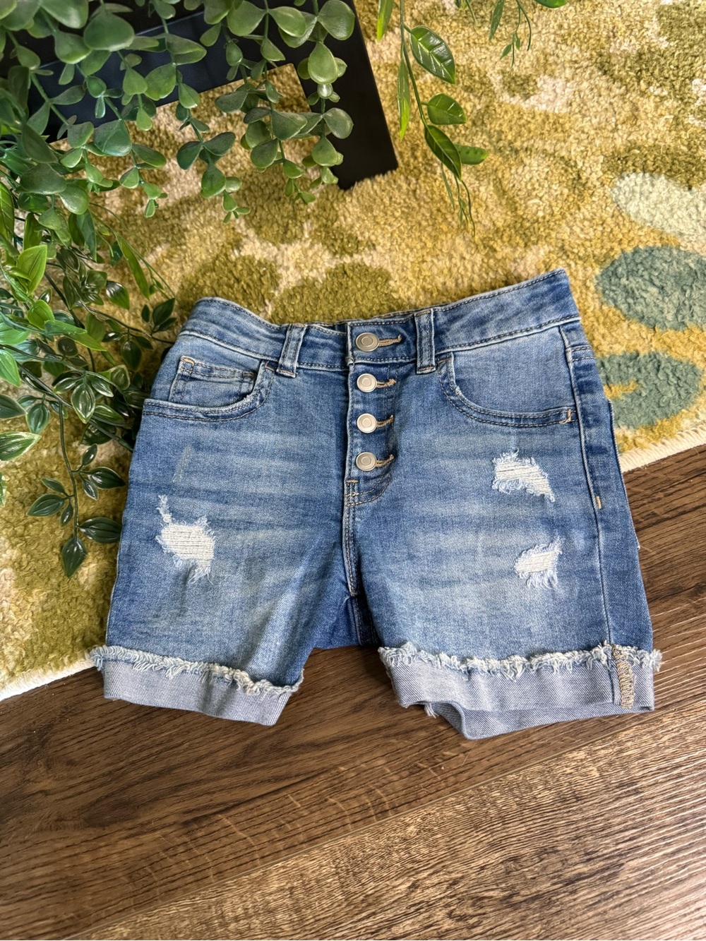 wonder nation Distressed Roll-Cuff Denim Girl’s Shorts - Blue